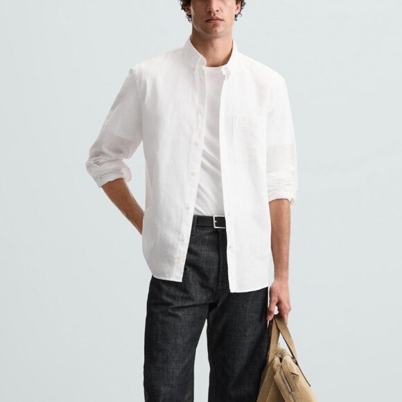 Zara Men's Cotton Linen Shirt Button Down - Picture 1 of 8